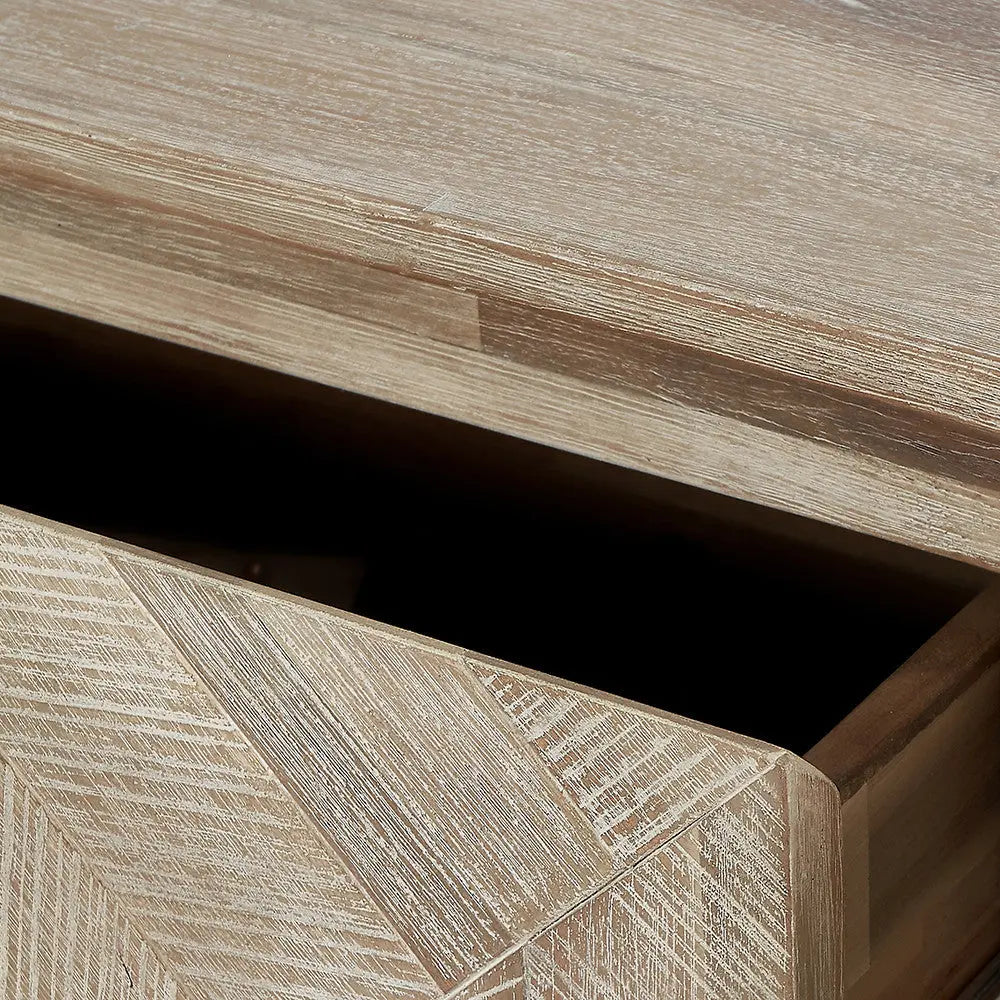 Marca Sand Wash Acacia Wood and Black Metal 1 Drawer Console Table   Nicholas John Interiors