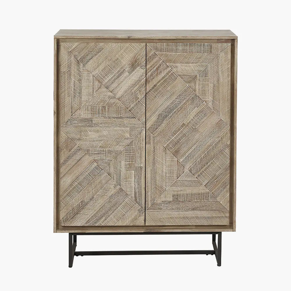 Marca Sand Wash Acacia Wood and Black Metal 2 Door Bar Cabinet   Nicholas John Interiors