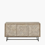 Marca Sand Wash Acacia Wood and Black Metal 3 Door Sideboard   Nicholas John Interiors