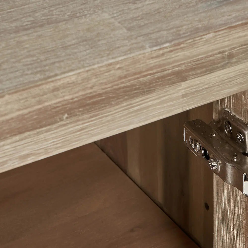 Marca Sand Wash Acacia Wood and Black Metal 3 Door Sideboard   Nicholas John Interiors