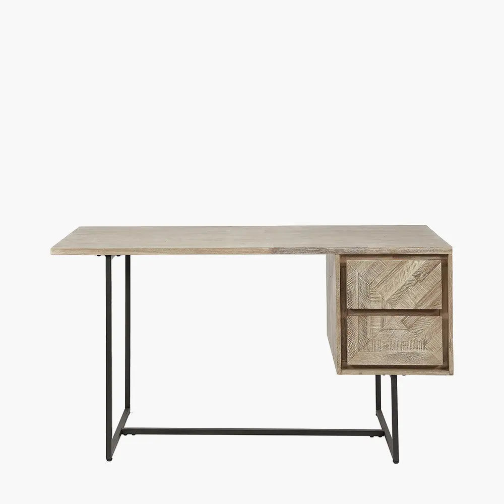 Marca Sand Wash Acacia Wood and Black Metal Desk   Nicholas John Interiors