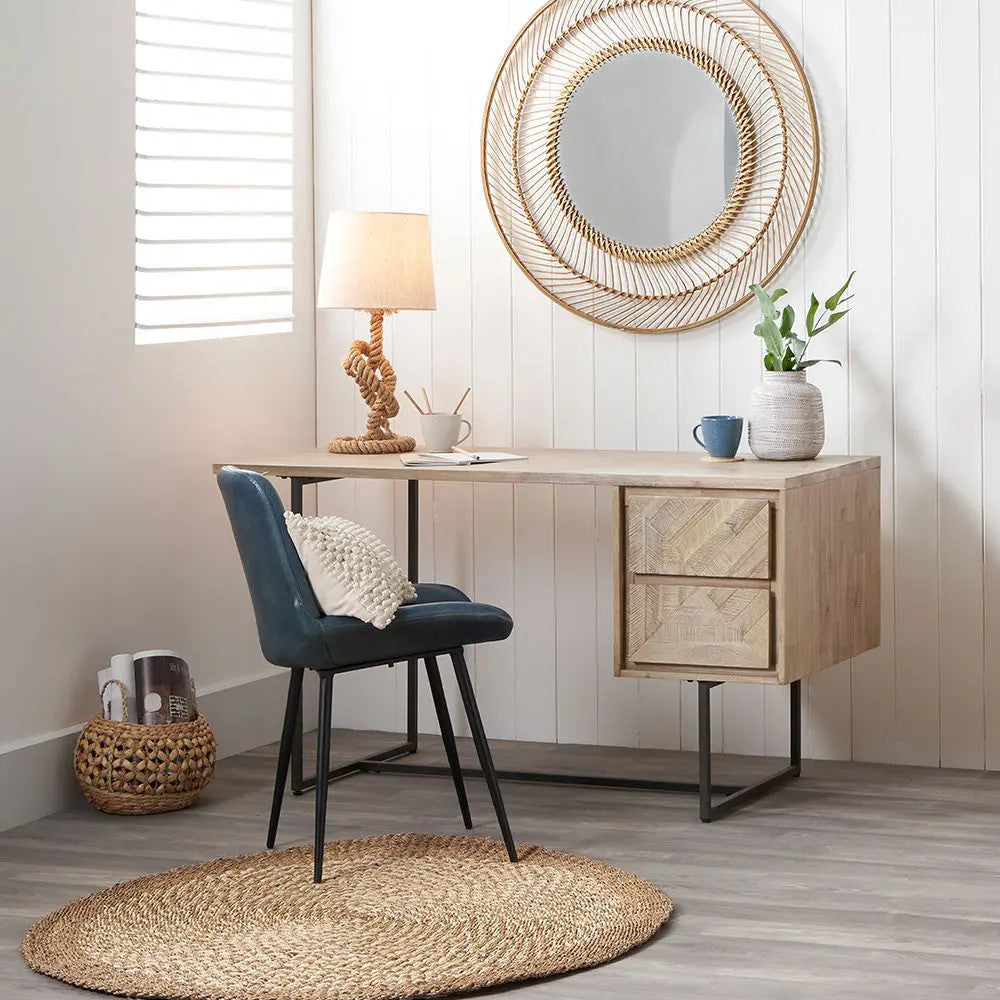 Marca Sand Wash Acacia Wood and Black Metal Desk   Nicholas John Interiors