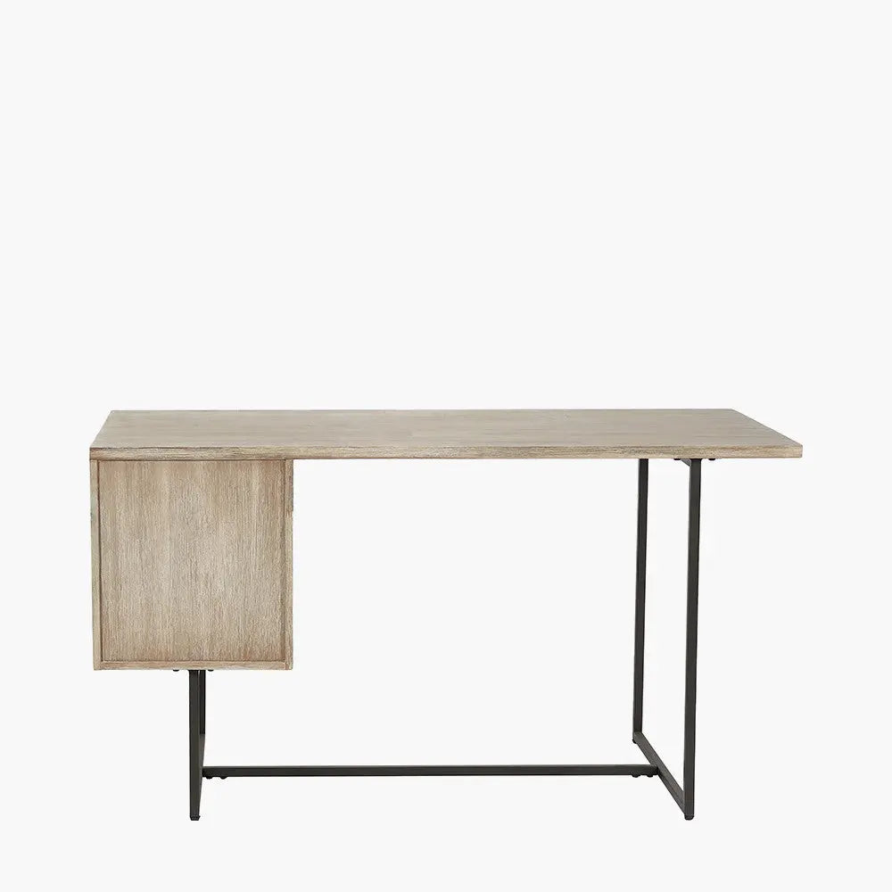 Marca Sand Wash Acacia Wood and Black Metal Desk   Nicholas John Interiors