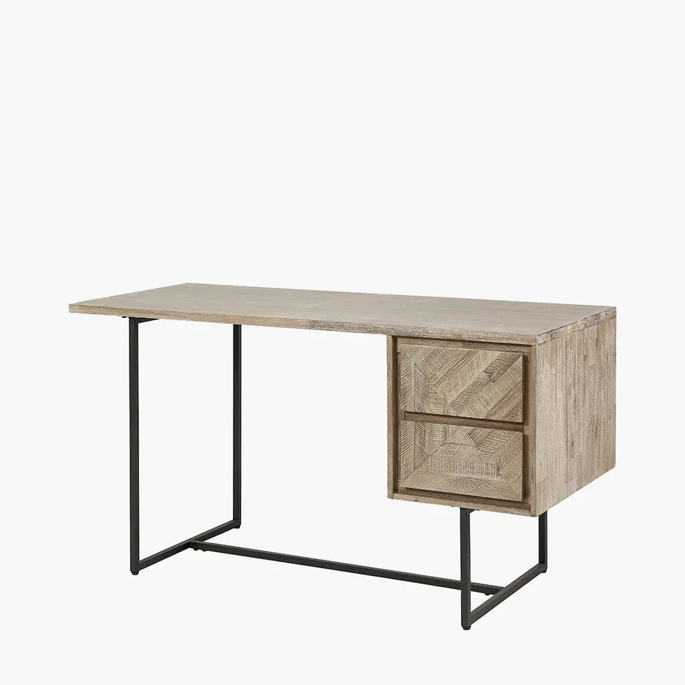 Marca Sand Wash Acacia Wood and Black Metal Desk   Nicholas John Interiors