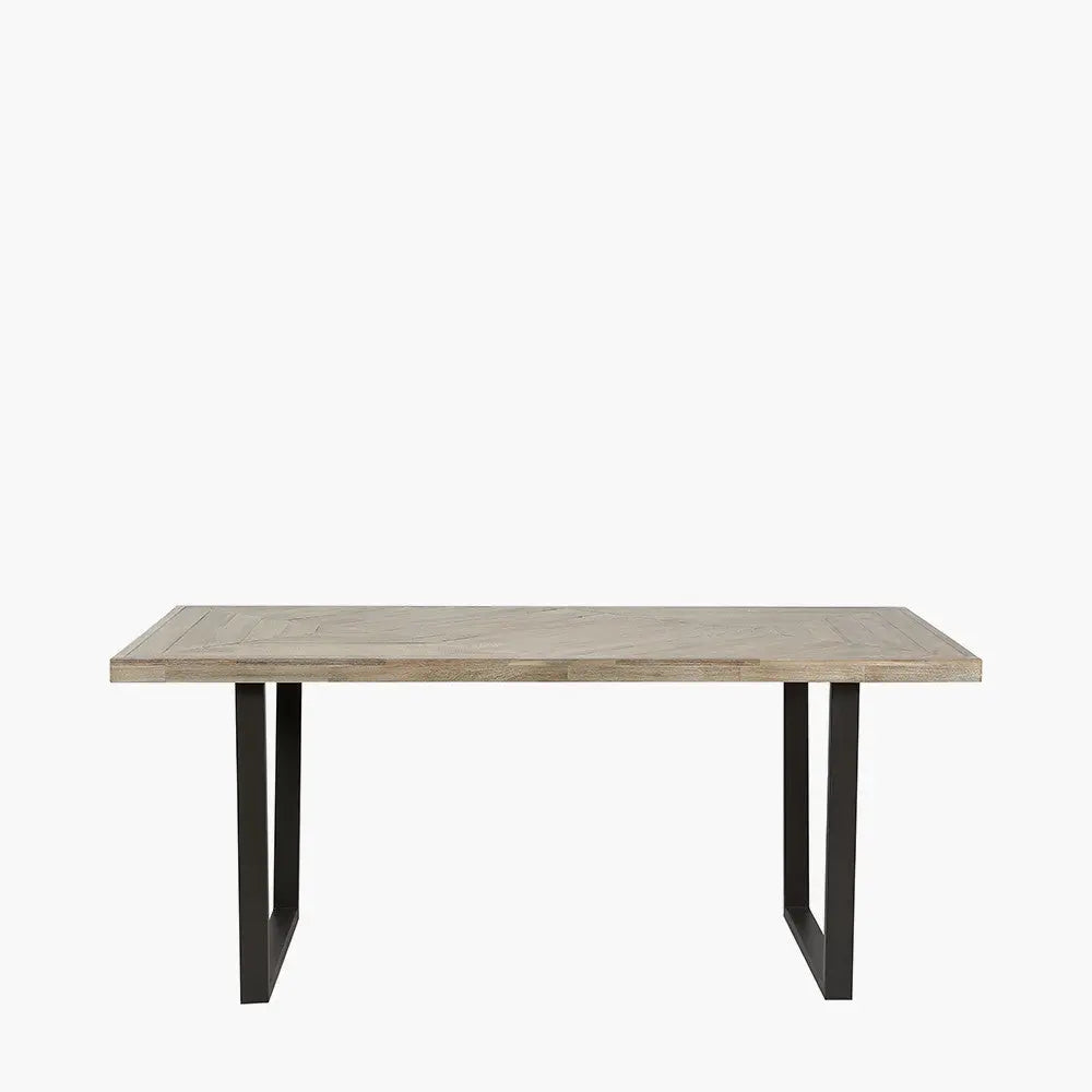 Marca Sand Wash Acacia Wood and Black Metal Dining Table   Nicholas John Interiors