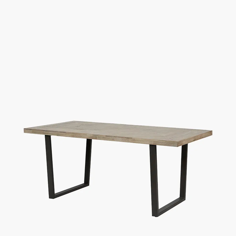 Marca Sand Wash Acacia Wood and Black Metal Dining Table   Nicholas John Interiors