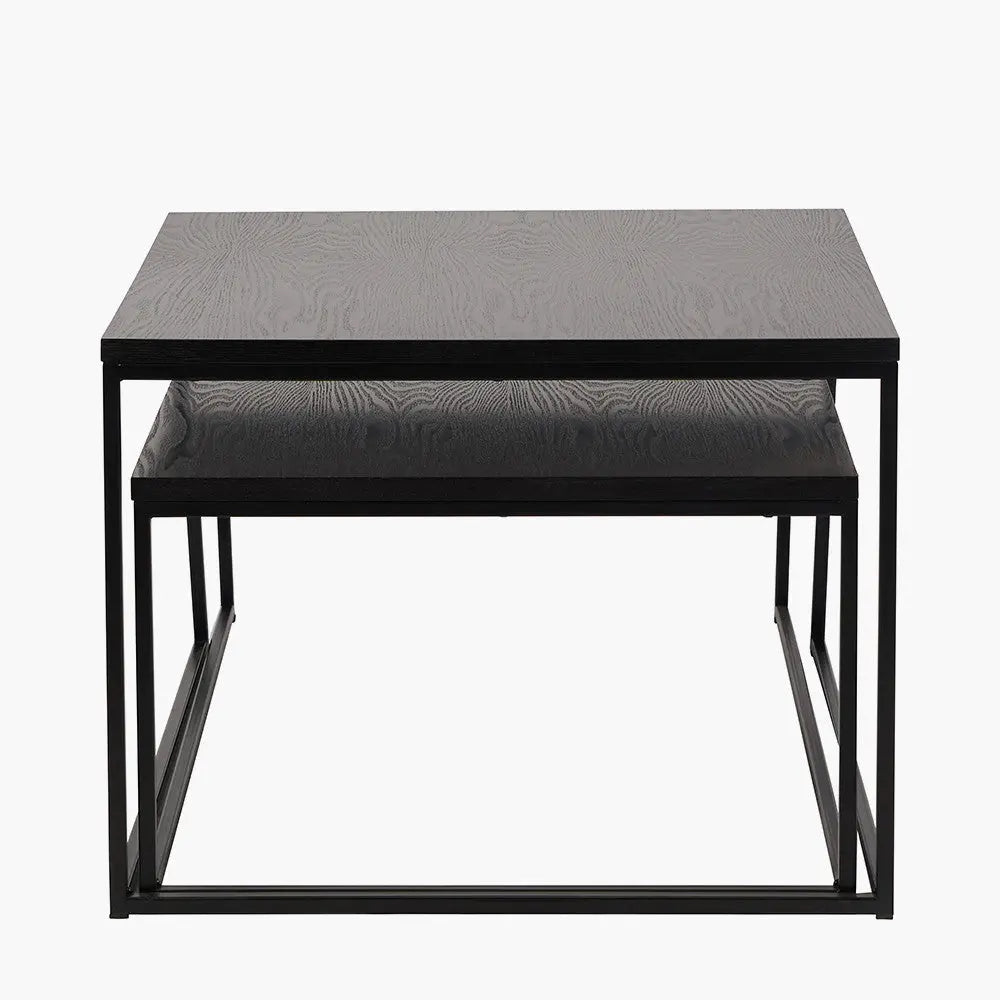 Mashiko S/2 Black Ash Veneer and Black Metal Coffee Tables  Nicholas John Interiors