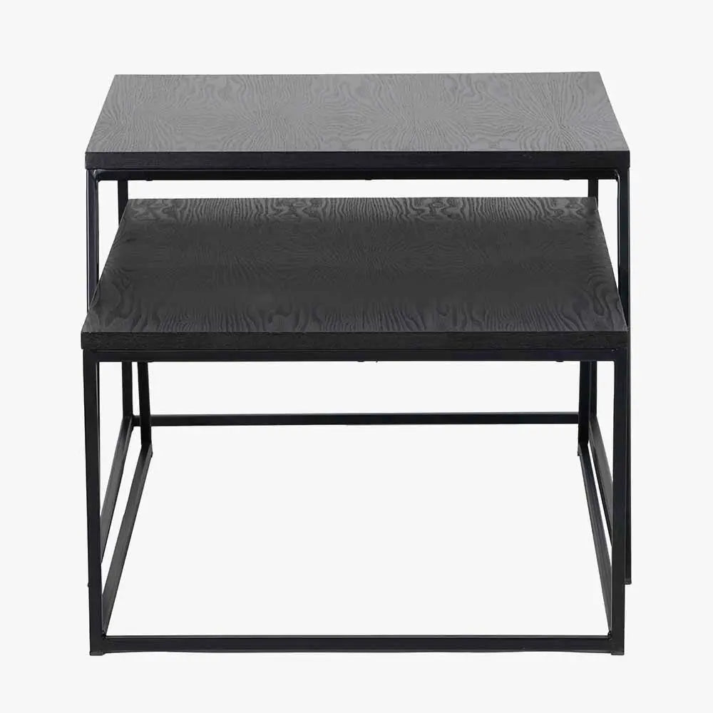 Mashiko S/2 Black Ash Veneer and Black Metal Coffee Tables  Nicholas John Interiors