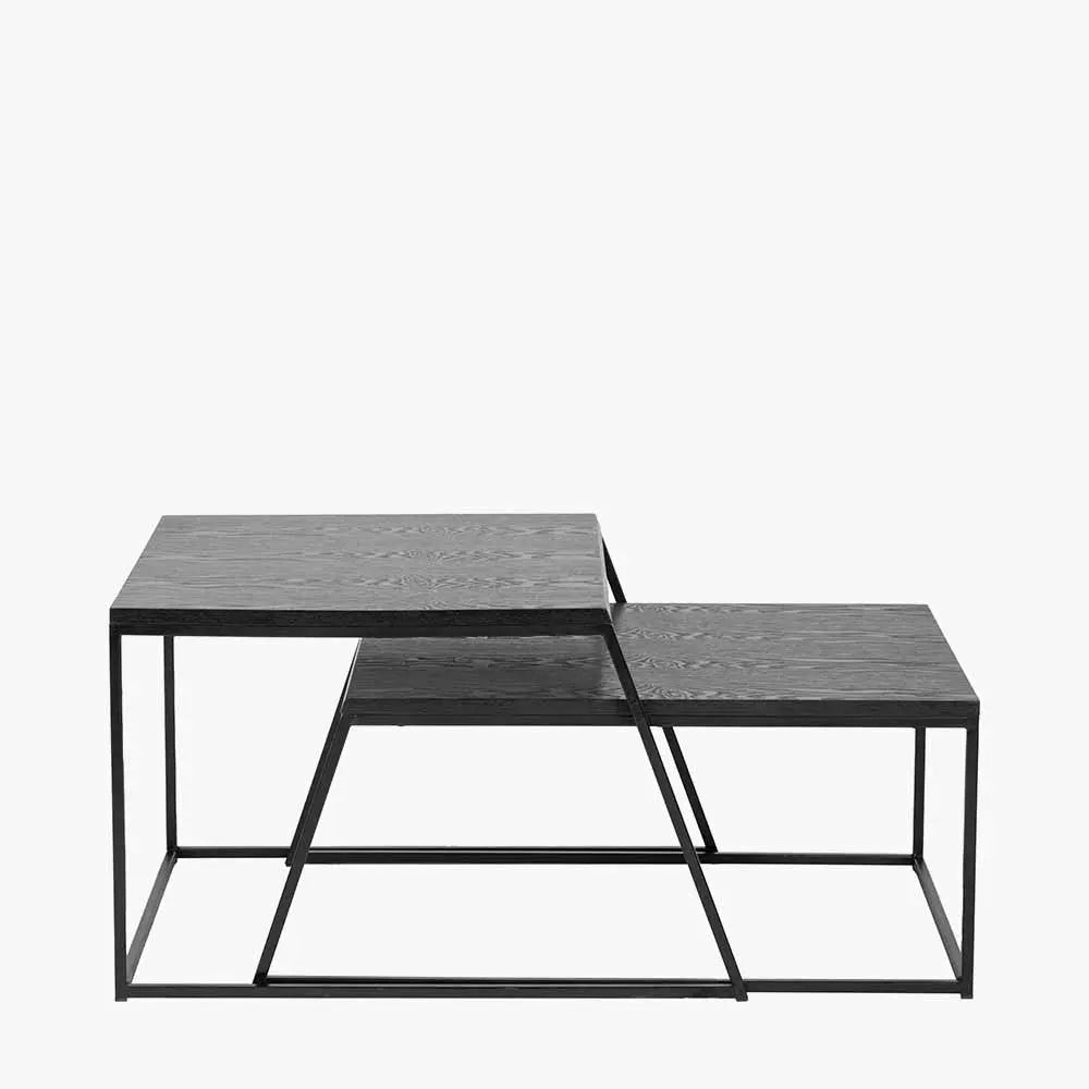 Mashiko S/2 Black Ash Veneer and Black Metal Coffee Tables  Nicholas John Interiors