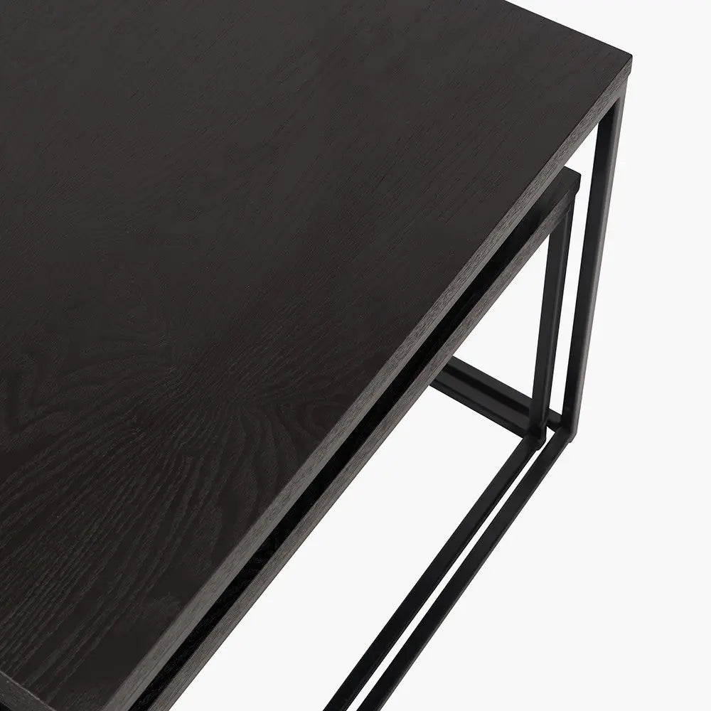 Mashiko S/2 Black Ash Veneer and Black Metal Coffee Tables  Nicholas John Interiors