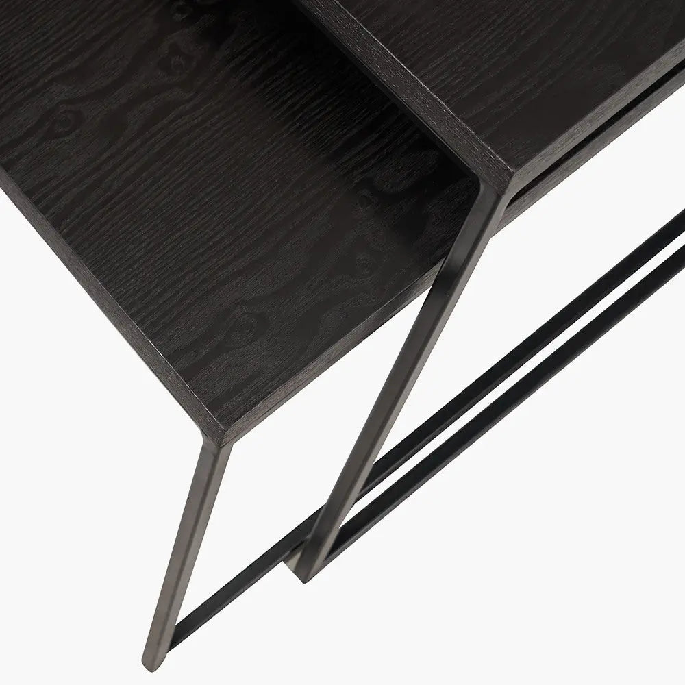 Mashiko S/2 Black Ash Veneer and Black Metal Coffee Tables  Nicholas John Interiors