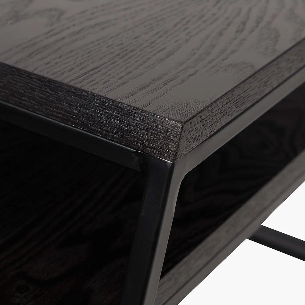 Mashiko S/2 Black Ash Veneer and Black Metal Coffee Tables  Nicholas John Interiors