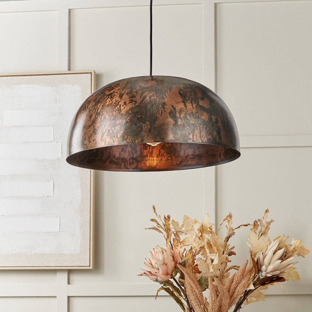 Mason Copper Effect Wide Domed Metal Pendant  Nicholas John Interiors