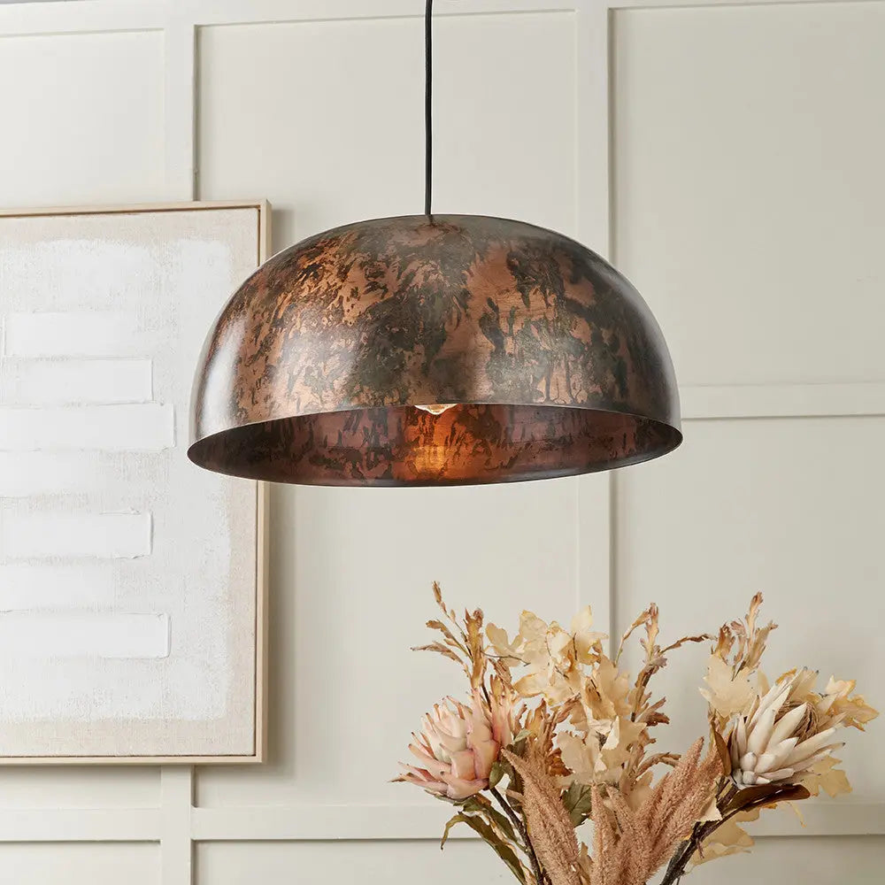 Mason Copper Effect Wide Domed Metal Pendant  Nicholas John Interiors