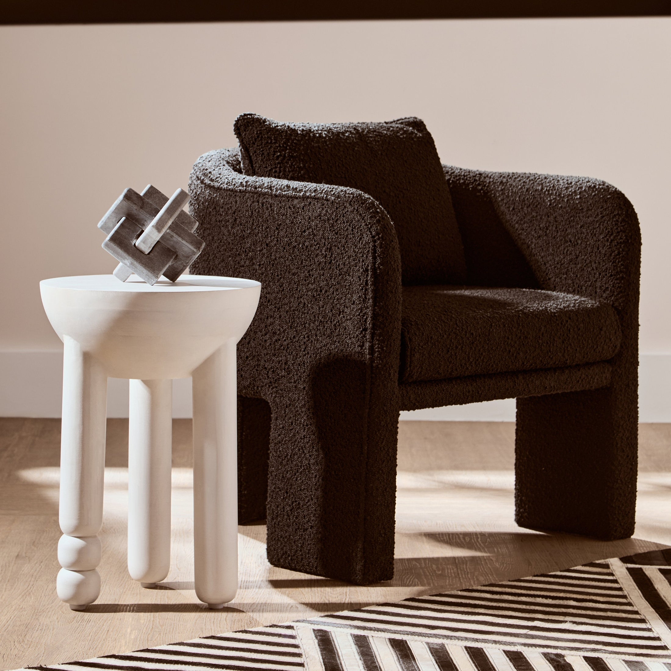 Mazzero Black Boucle Curved Armchair  Nicholas John Interiors