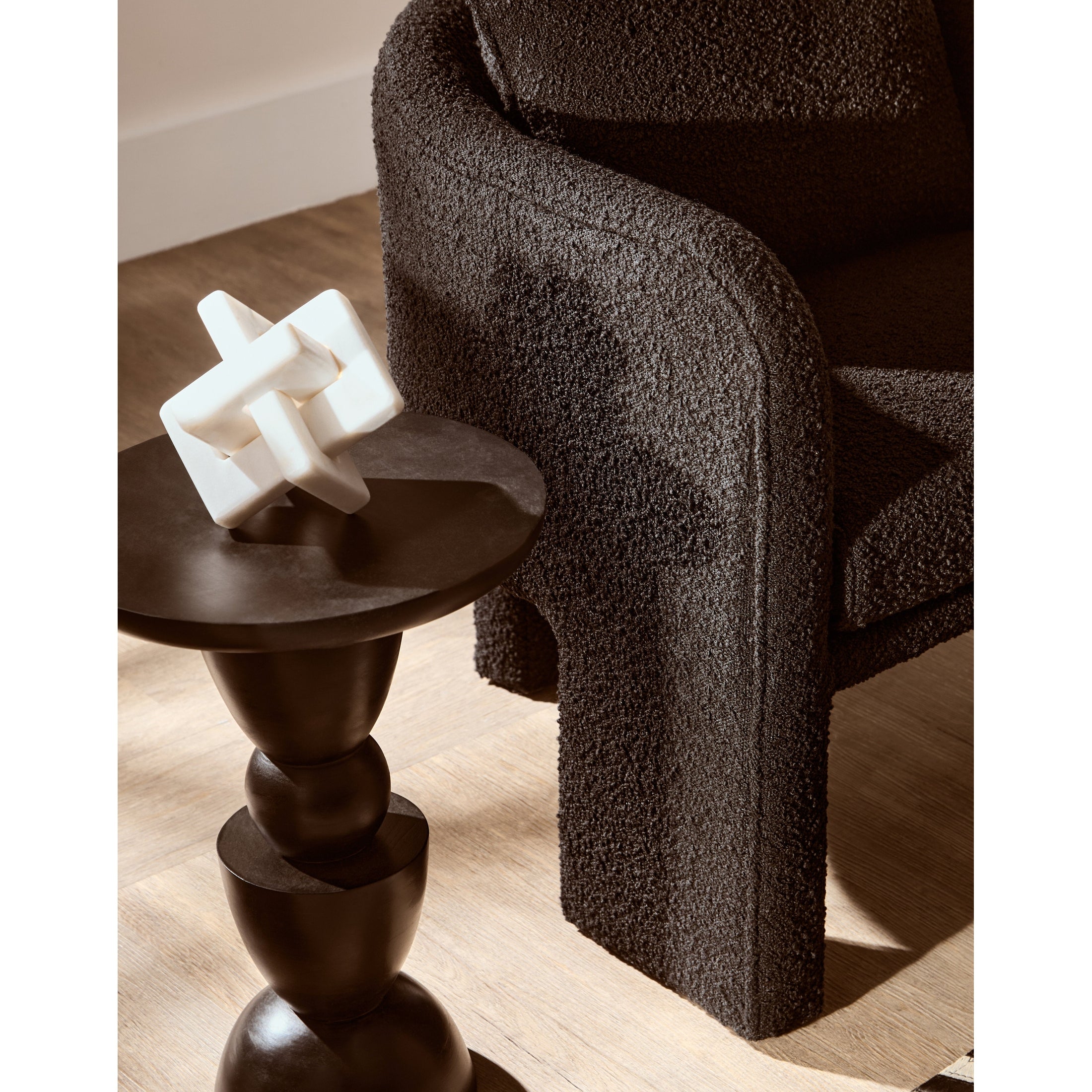 Mazzero Black Boucle Curved Armchair  Nicholas John Interiors
