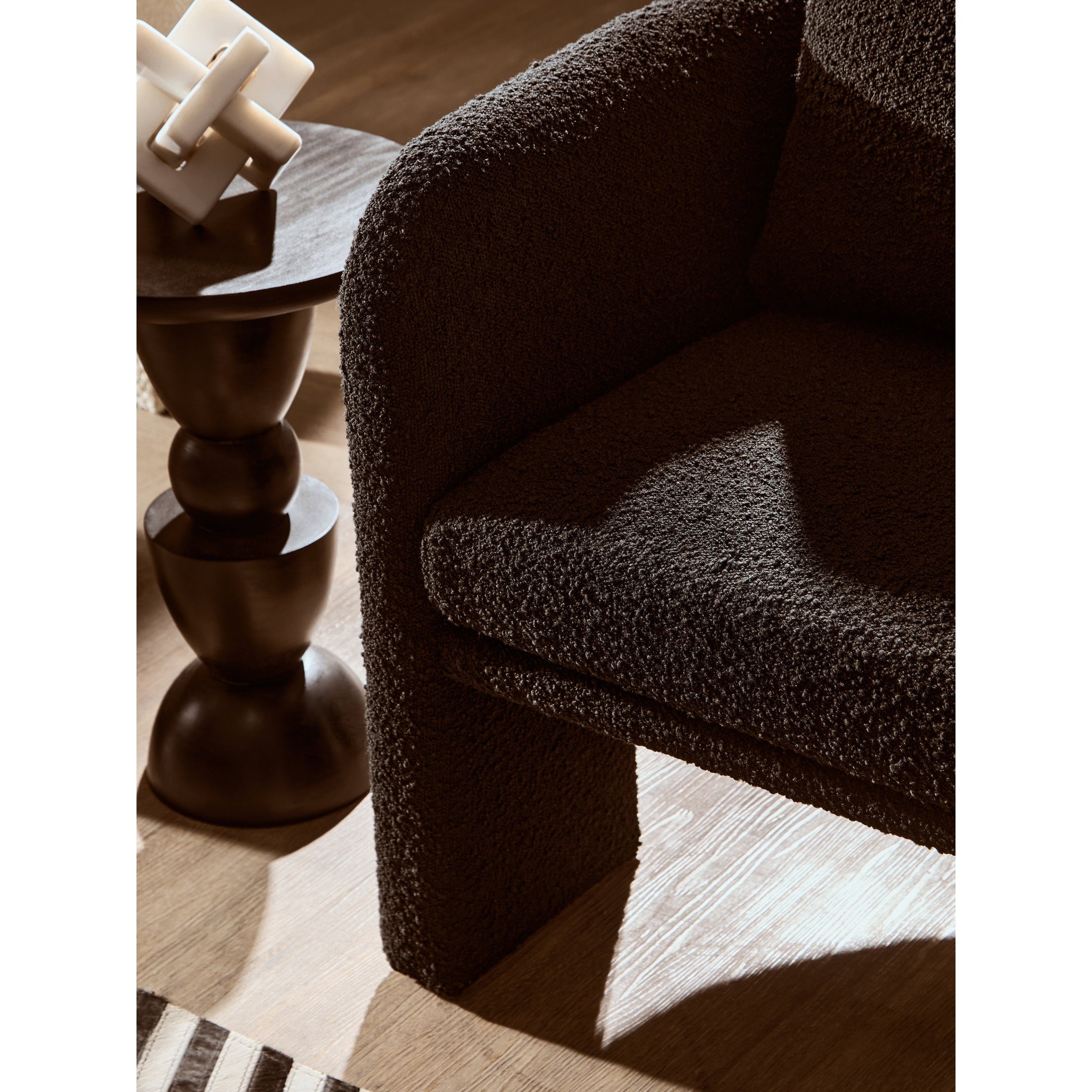 Mazzero Black Boucle Curved Armchair  Nicholas John Interiors
