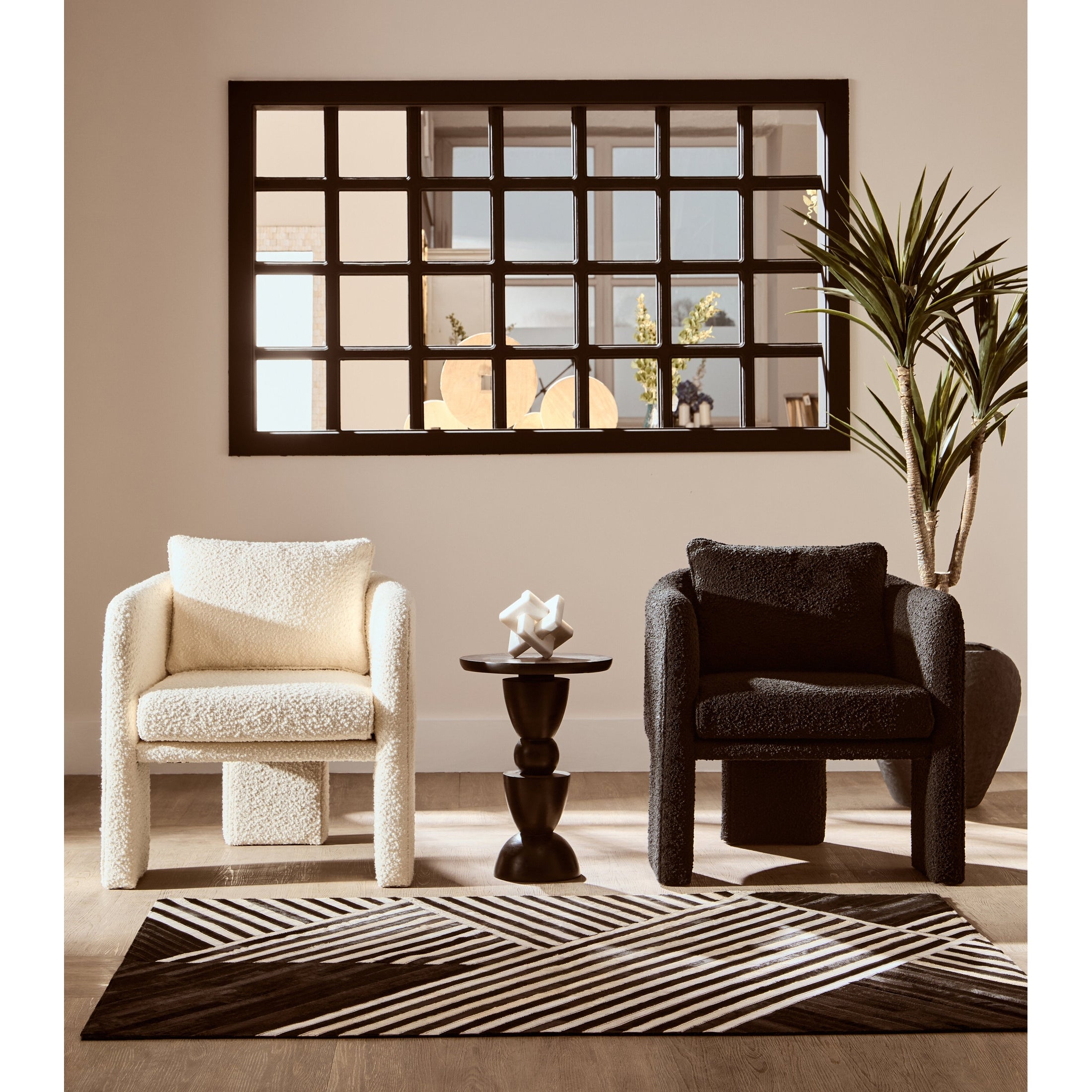 Mazzero Ivory Boucle Curved Armchair  Nicholas John Interiors
