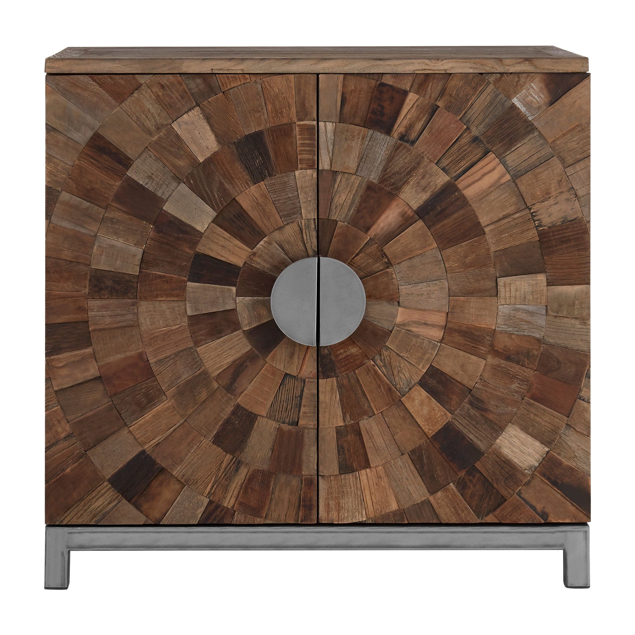 Midaro Large 2 Door Elm Wood Cabinet with Sunburst Design  Nicholas John Interiors