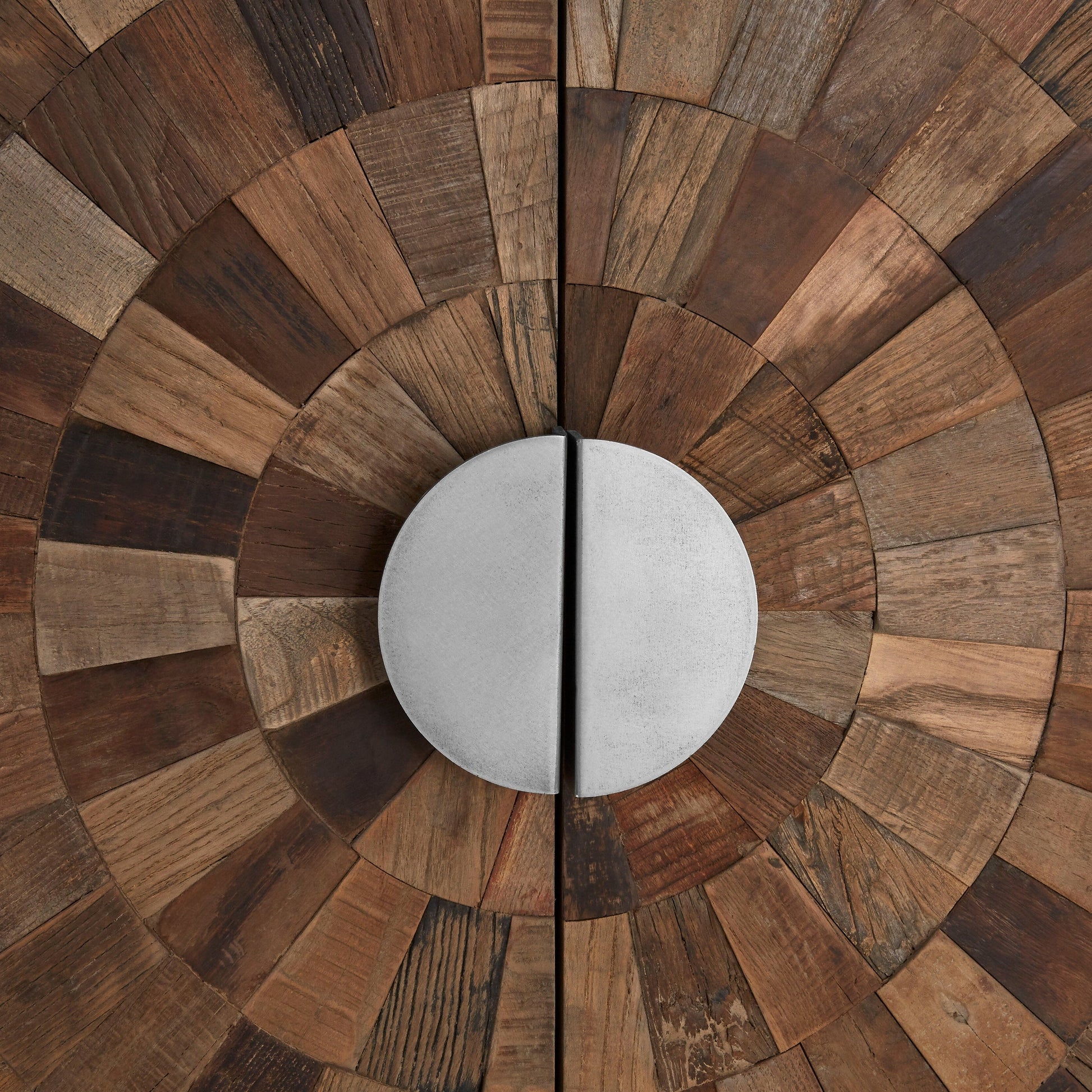 Midaro Large 2 Door Elm Wood Cabinet with Sunburst Design  Nicholas John Interiors