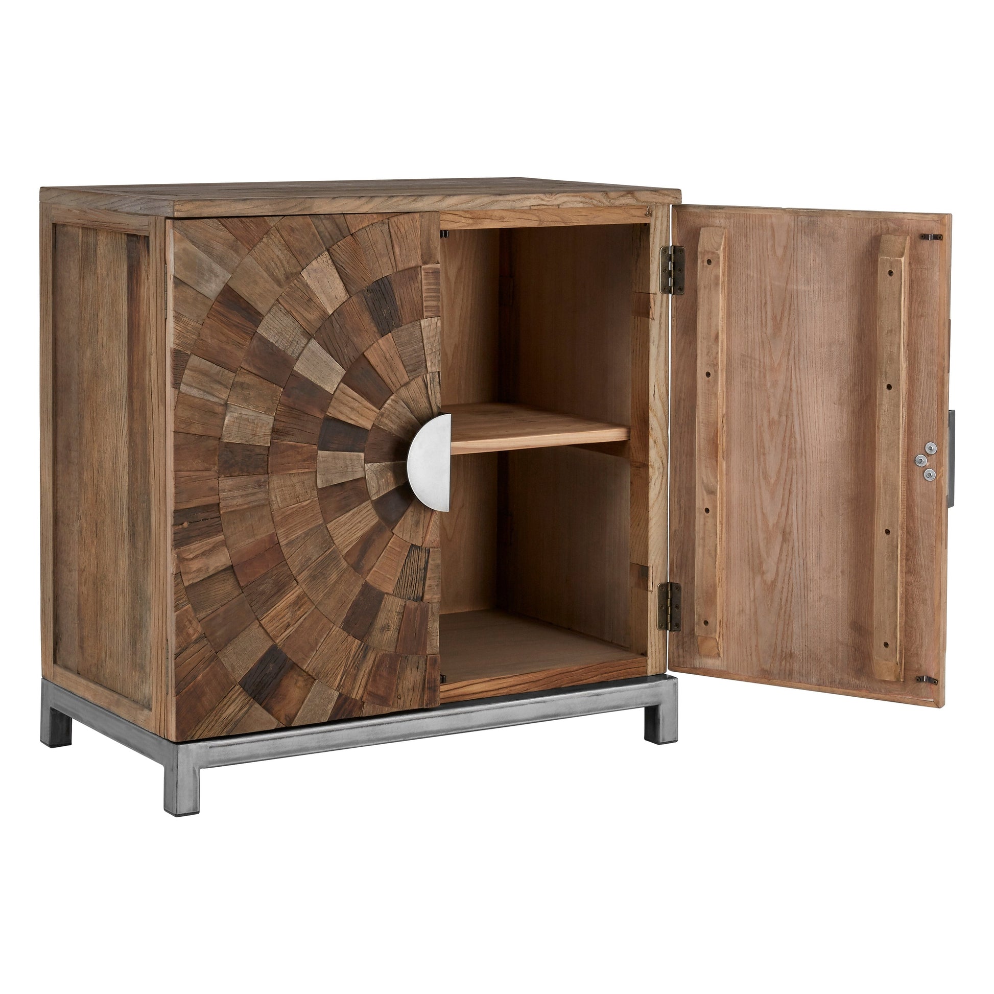 Midaro Large 2 Door Elm Wood Cabinet with Sunburst Design  Nicholas John Interiors