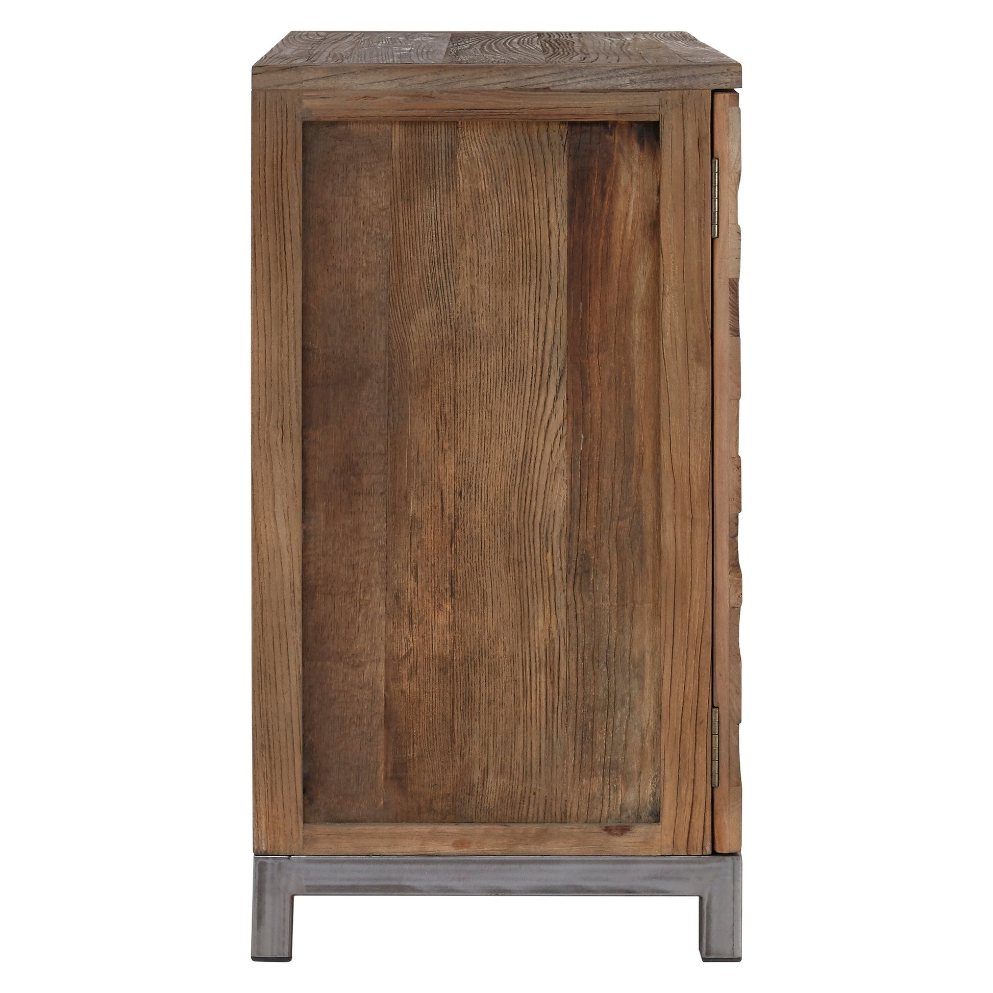 Midaro Large 2 Door Elm Wood Cabinet with Sunburst Design  Nicholas John Interiors