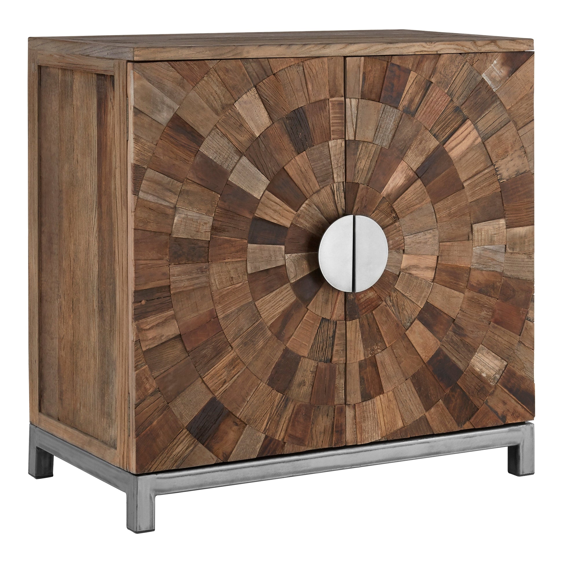 Midaro Large 2 Door Elm Wood Cabinet with Sunburst Design  Nicholas John Interiors