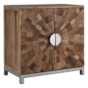 Midaro Large 2 Door Elm Wood Cabinet with Sunburst Design  Nicholas John Interiors