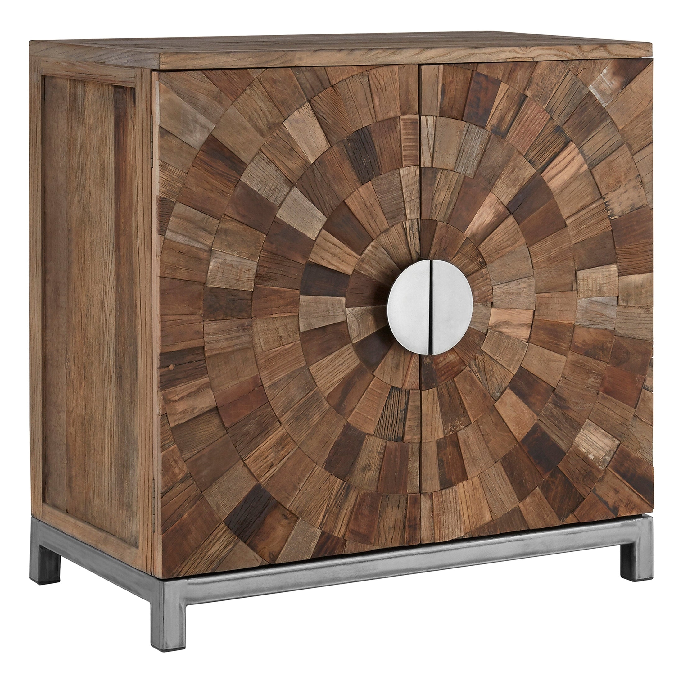 Midaro Large 2 Door Elm Wood Cabinet with Sunburst Design  Nicholas John Interiors
