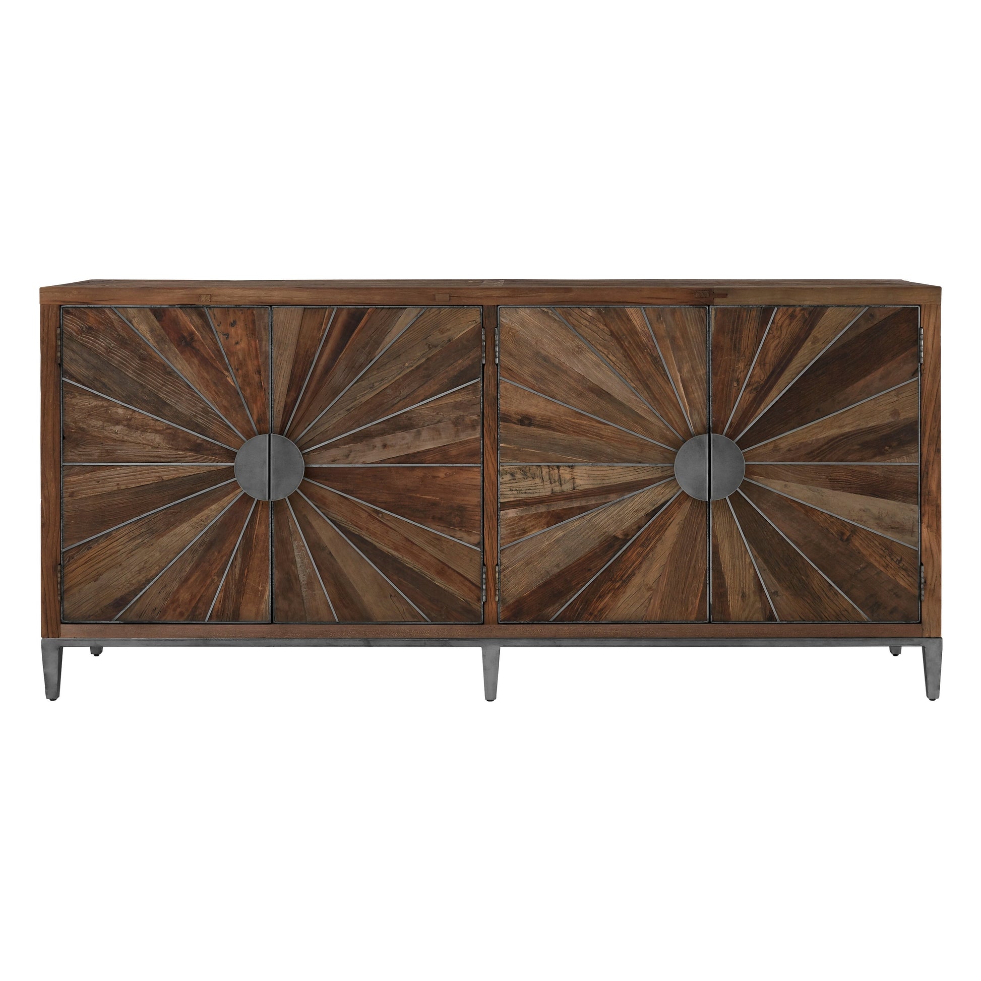 Midaro Elm Wood Sideboard with Silver Sunburst Inlay  Nicholas John Interiors
