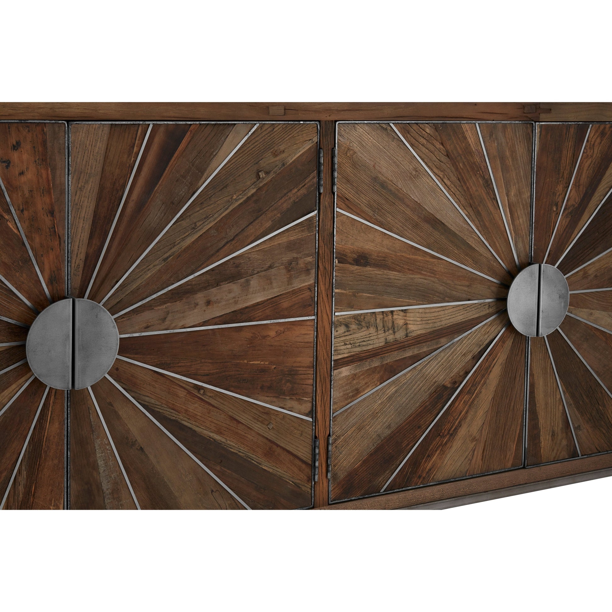Midaro Elm Wood Sideboard with Silver Sunburst Inlay  Nicholas John Interiors