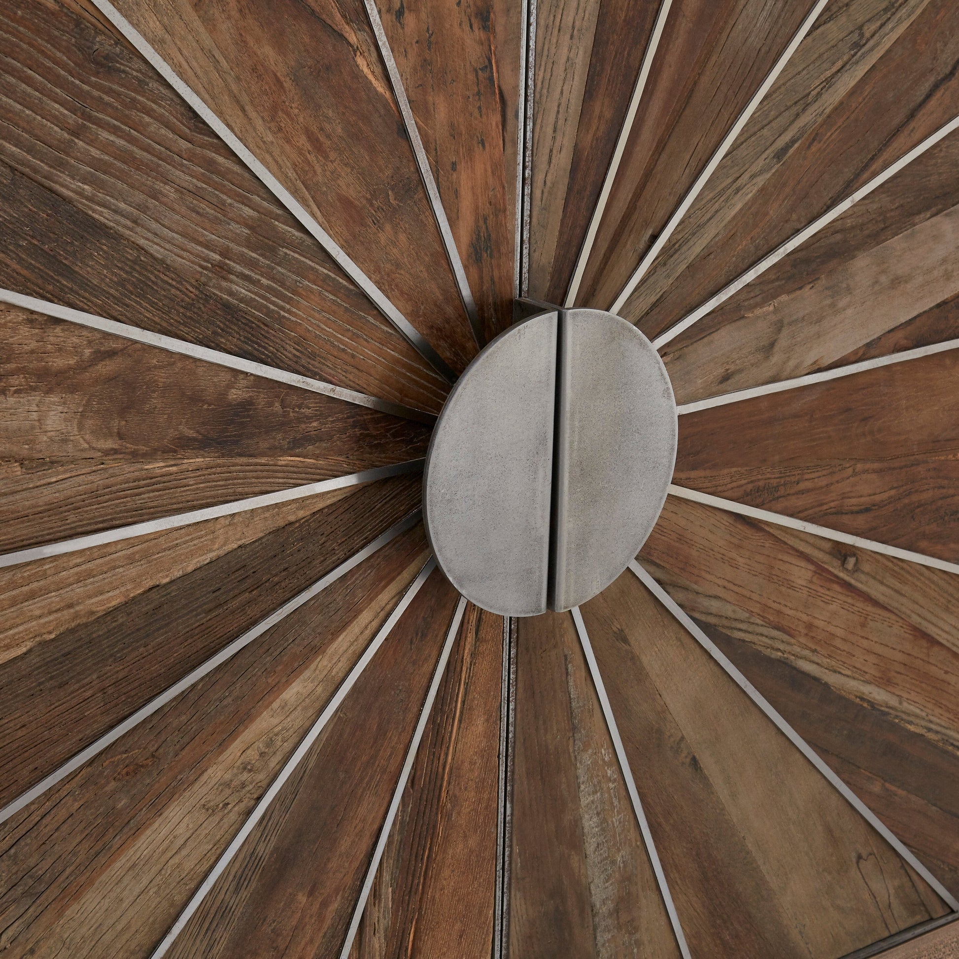 Midaro Elm Wood Sideboard with Silver Sunburst Inlay  Nicholas John Interiors