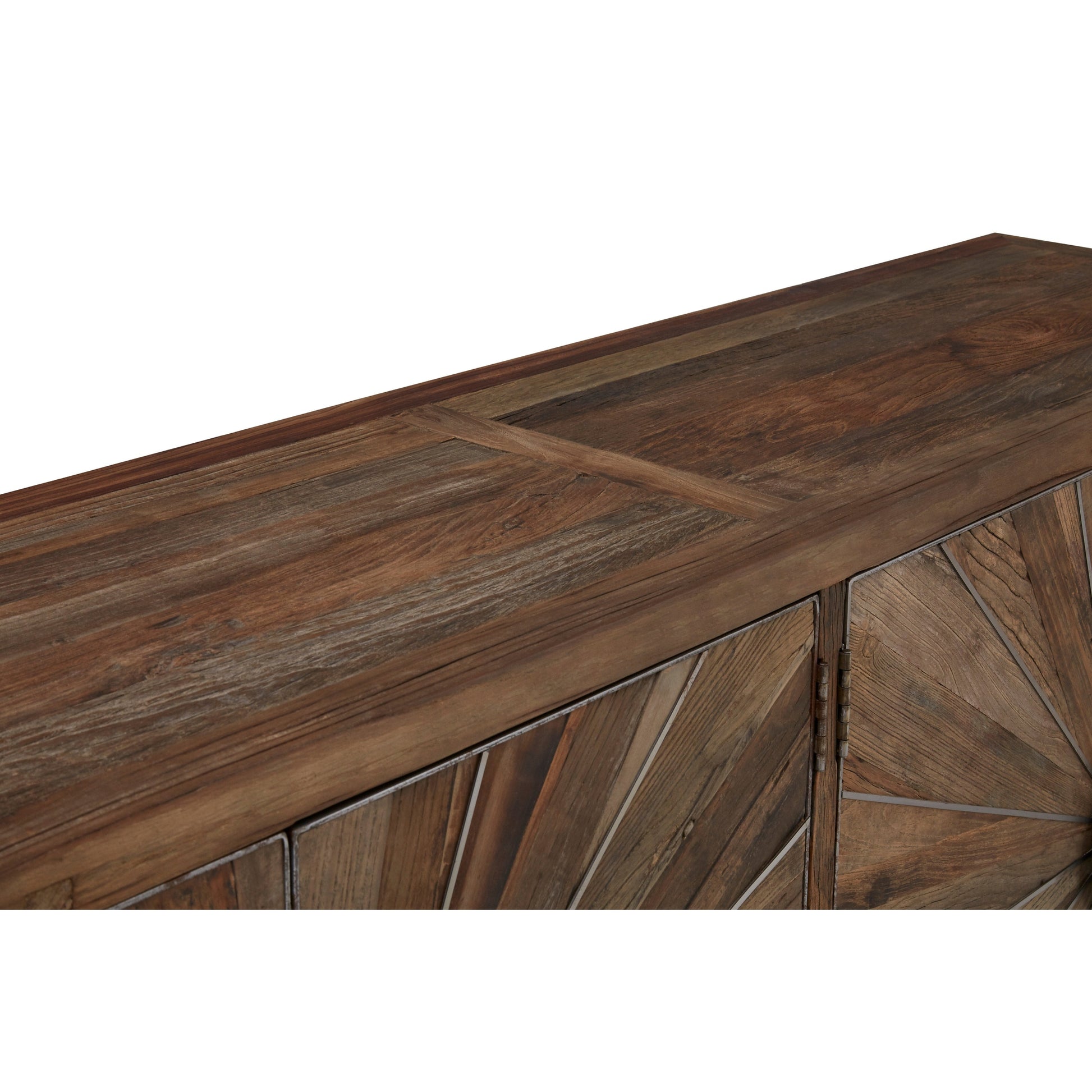 Midaro Elm Wood Sideboard with Silver Sunburst Inlay  Nicholas John Interiors