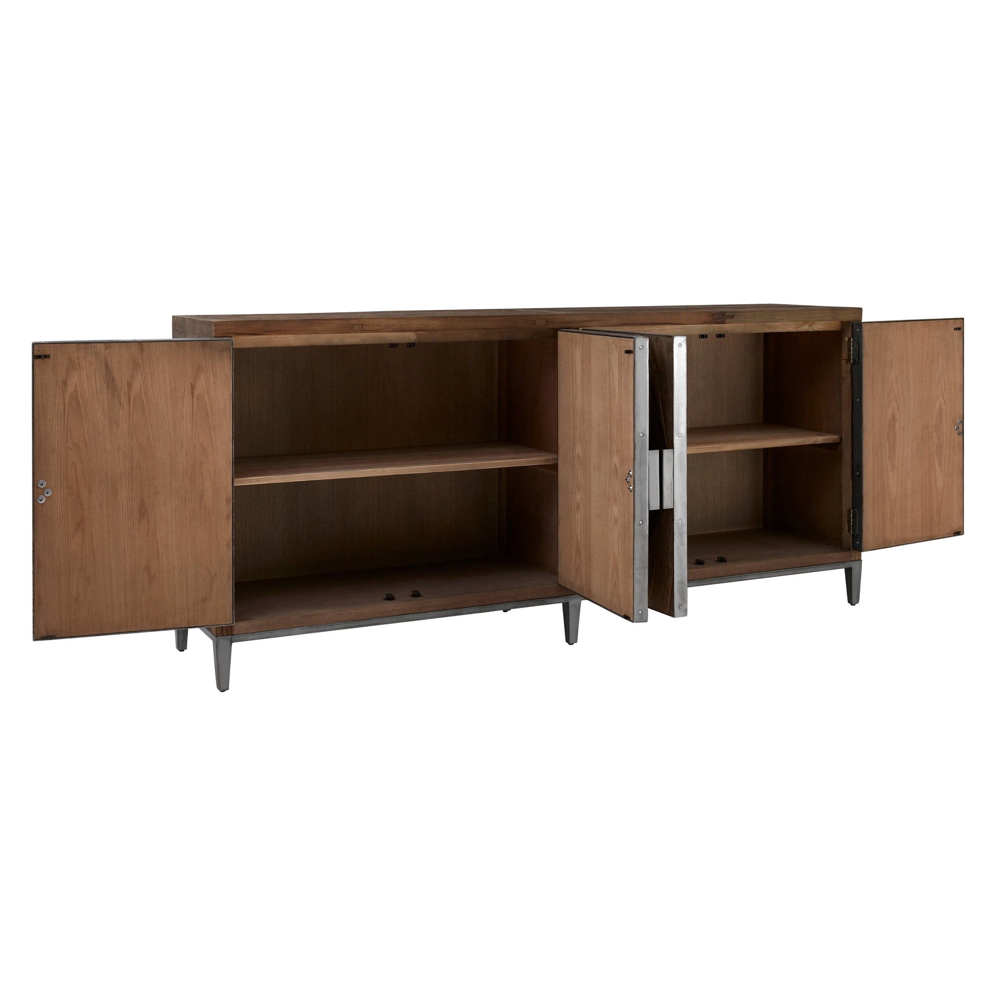 Midaro Elm Wood Sideboard with Silver Sunburst Inlay  Nicholas John Interiors