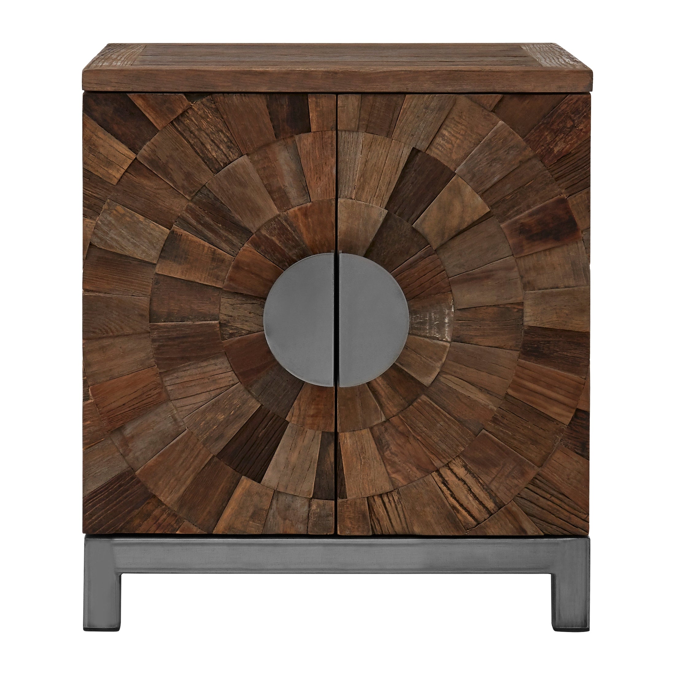 Midaro Small 2 Door Elm Wood Cabinet with Circular Handles  Nicholas John Interiors