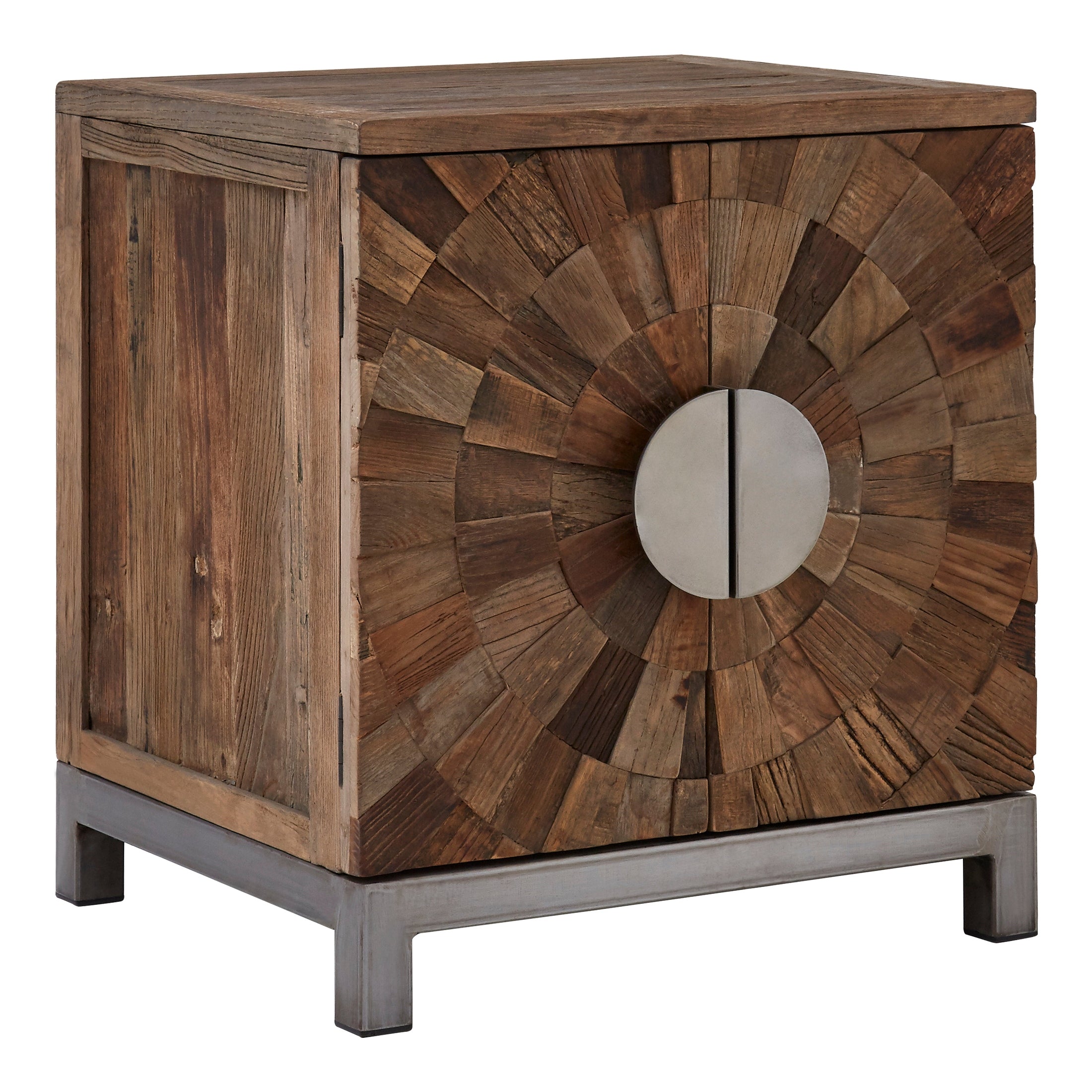 Midaro Small 2 Door Elm Wood Cabinet with Circular Handles  Nicholas John Interiors