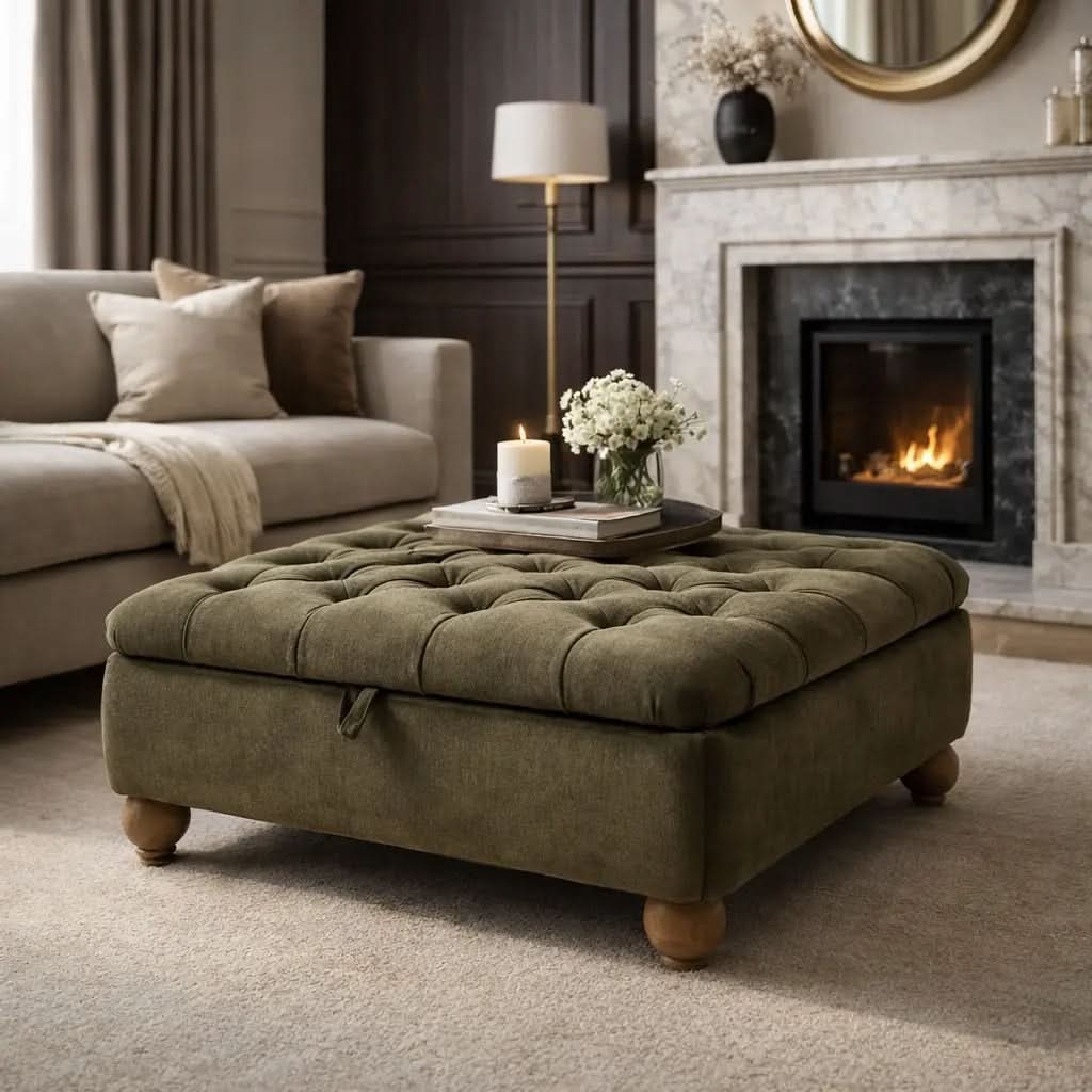 Mila Chesterfield Footstool - Celine Olive   Nicholas John Interiors