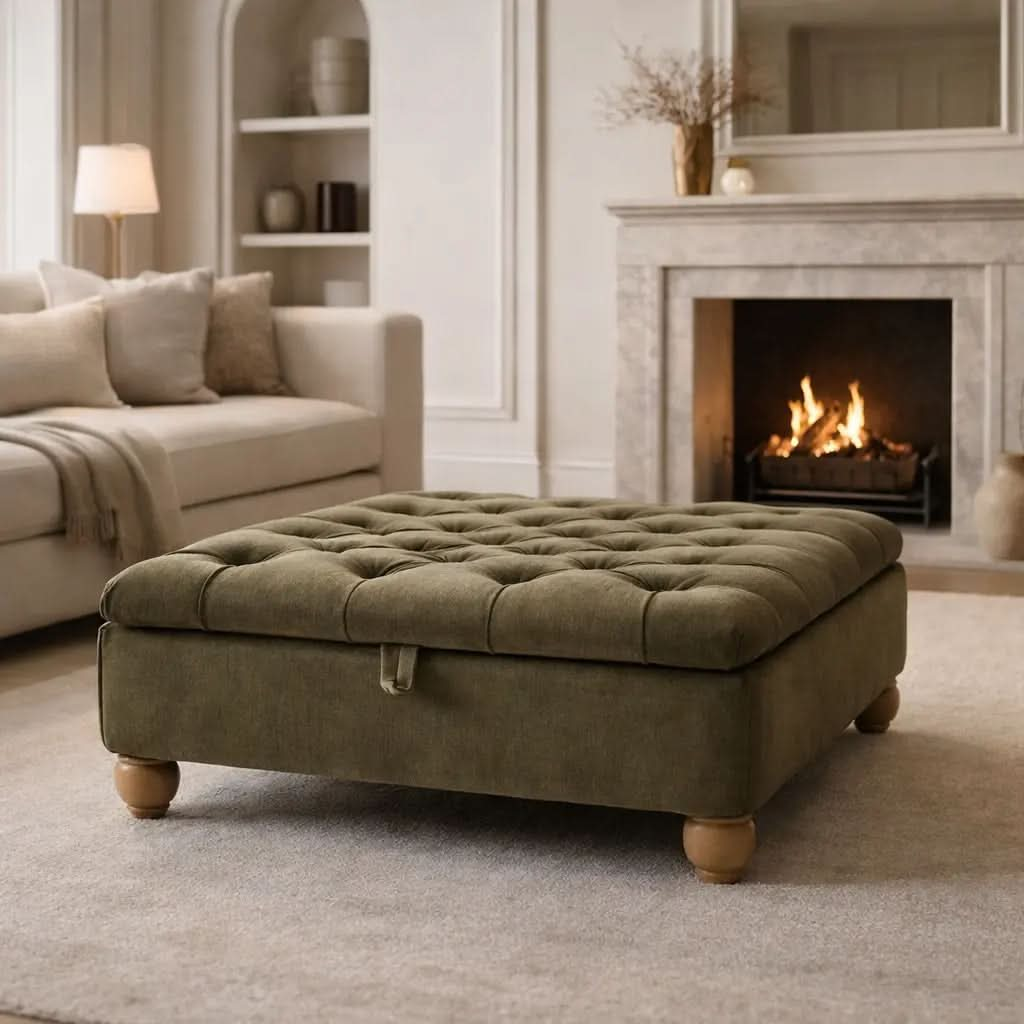 Mila Chesterfield Footstool - Celine Olive   Nicholas John Interiors