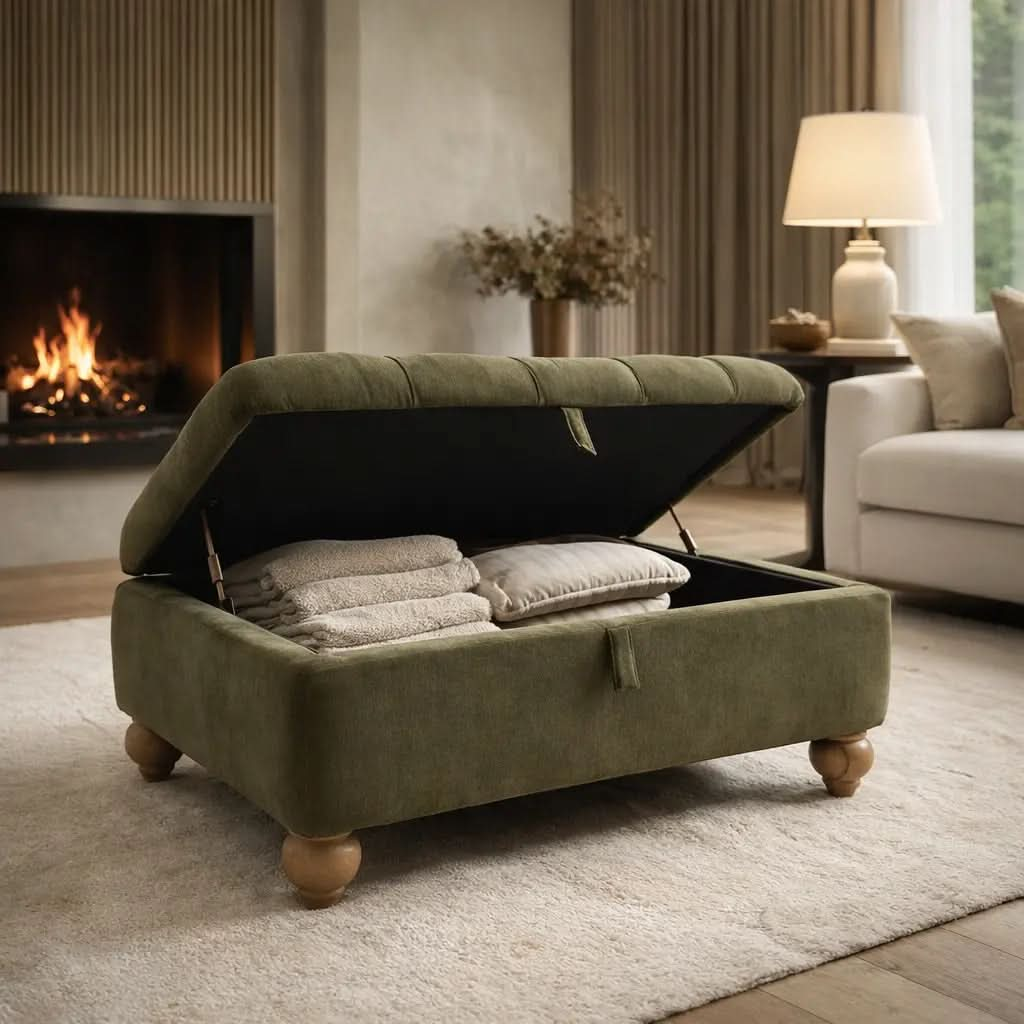 Mila Chesterfield Footstool - Celine Olive   Nicholas John Interiors