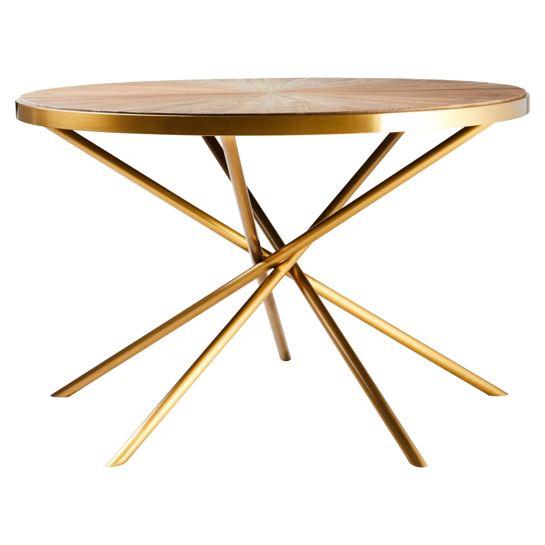 Mira Round Fir Wood Dining Table with Splayed Metallic Legs  Nicholas John Interiors