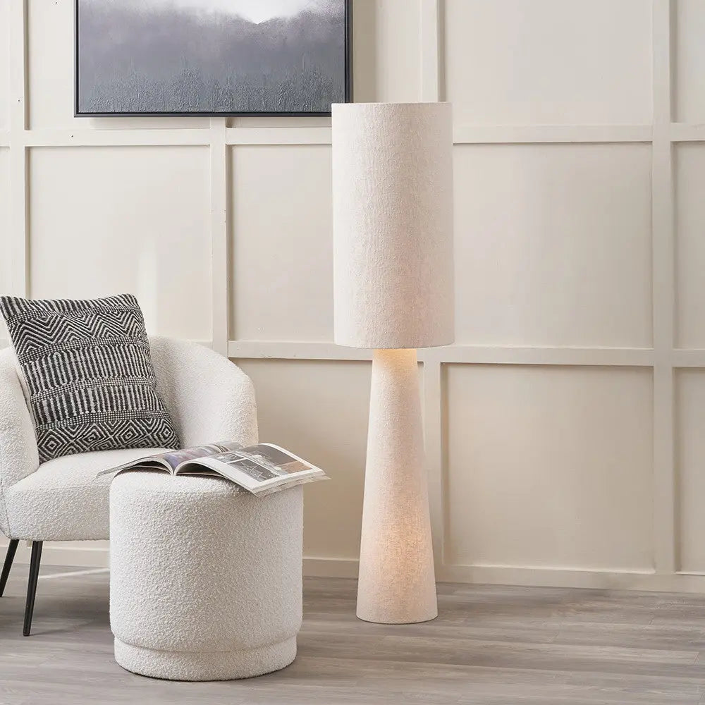 Mirissa White Slubby Handloom Fabric Floor Lamp   Nicholas John Interiors