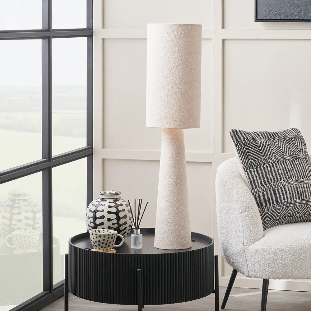 Mirissa White Slubby Handloom Fabric Table Lamp   Nicholas John Interiors