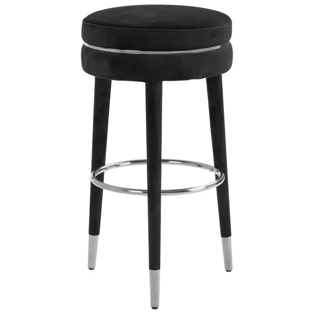 Montreal Grey Velvet Bar Stool with Rubberwood Legs   Nicholas John Interiors