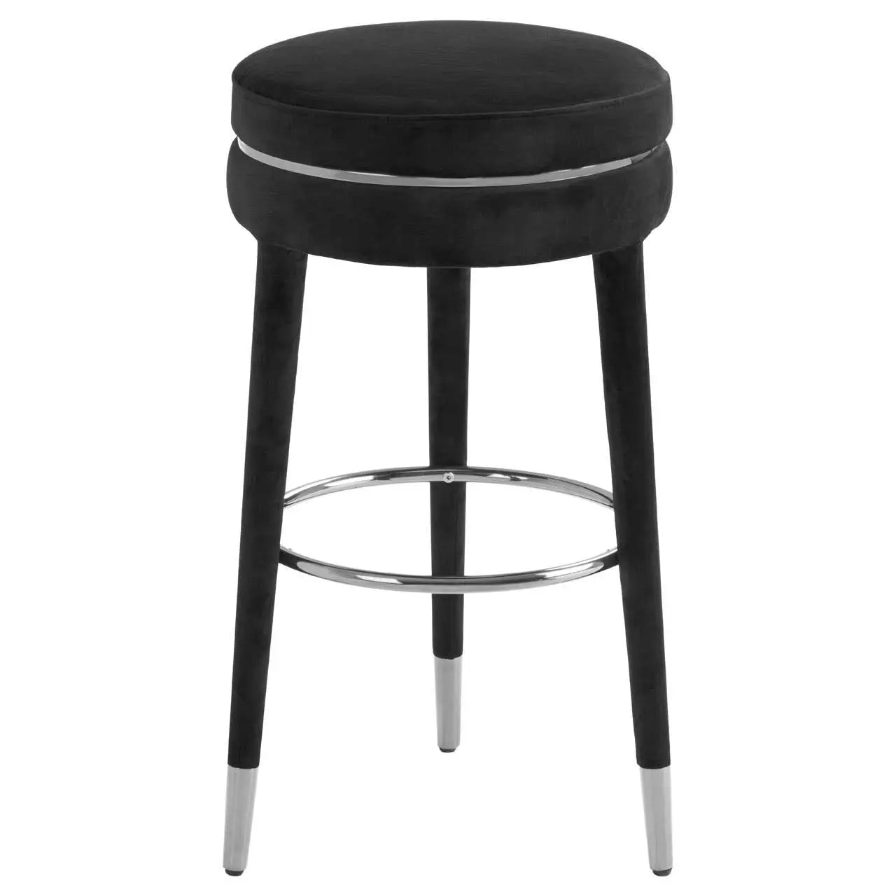 Montreal Grey Velvet Bar Stool with Rubberwood Legs   Nicholas John Interiors