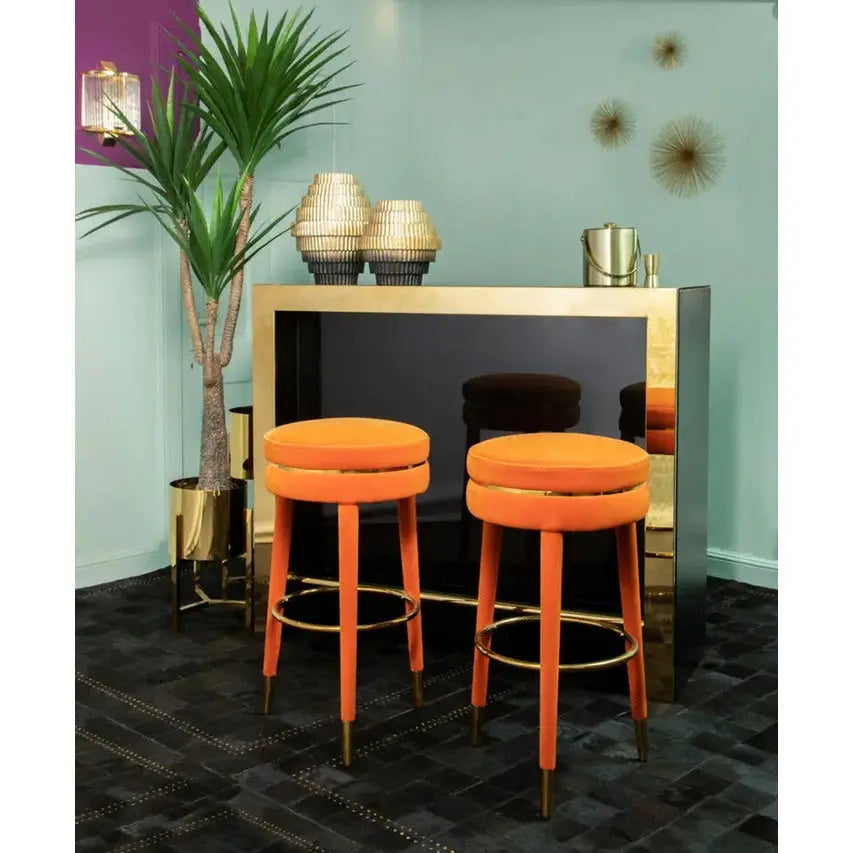 Montreal Orange Velvet Bar Stool   Nicholas John Interiors