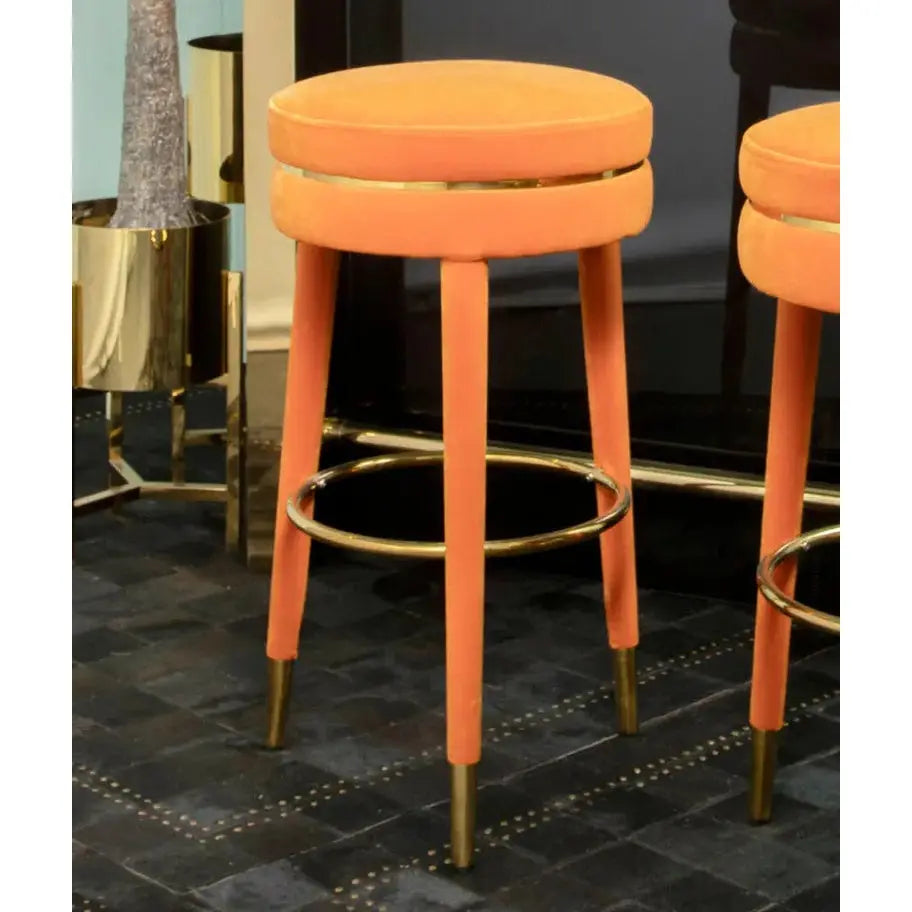 Montreal Orange Velvet Bar Stool   Nicholas John Interiors