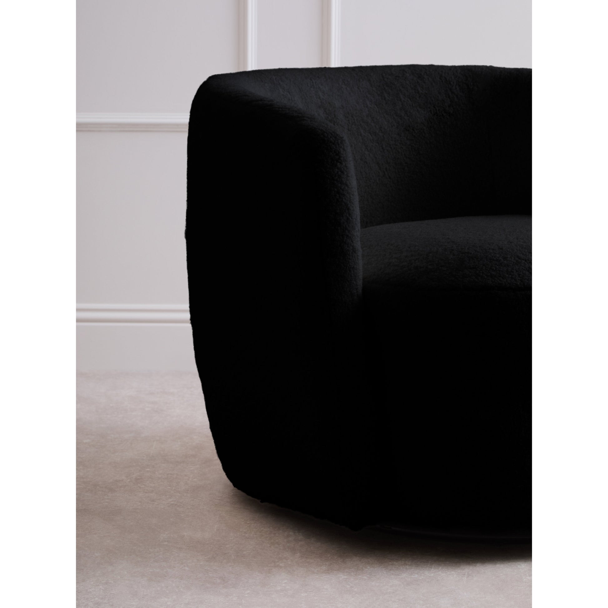 Montrose Black Boucle Effect Curved Lounge Chair With Swivel Base  Nicholas John Interiors