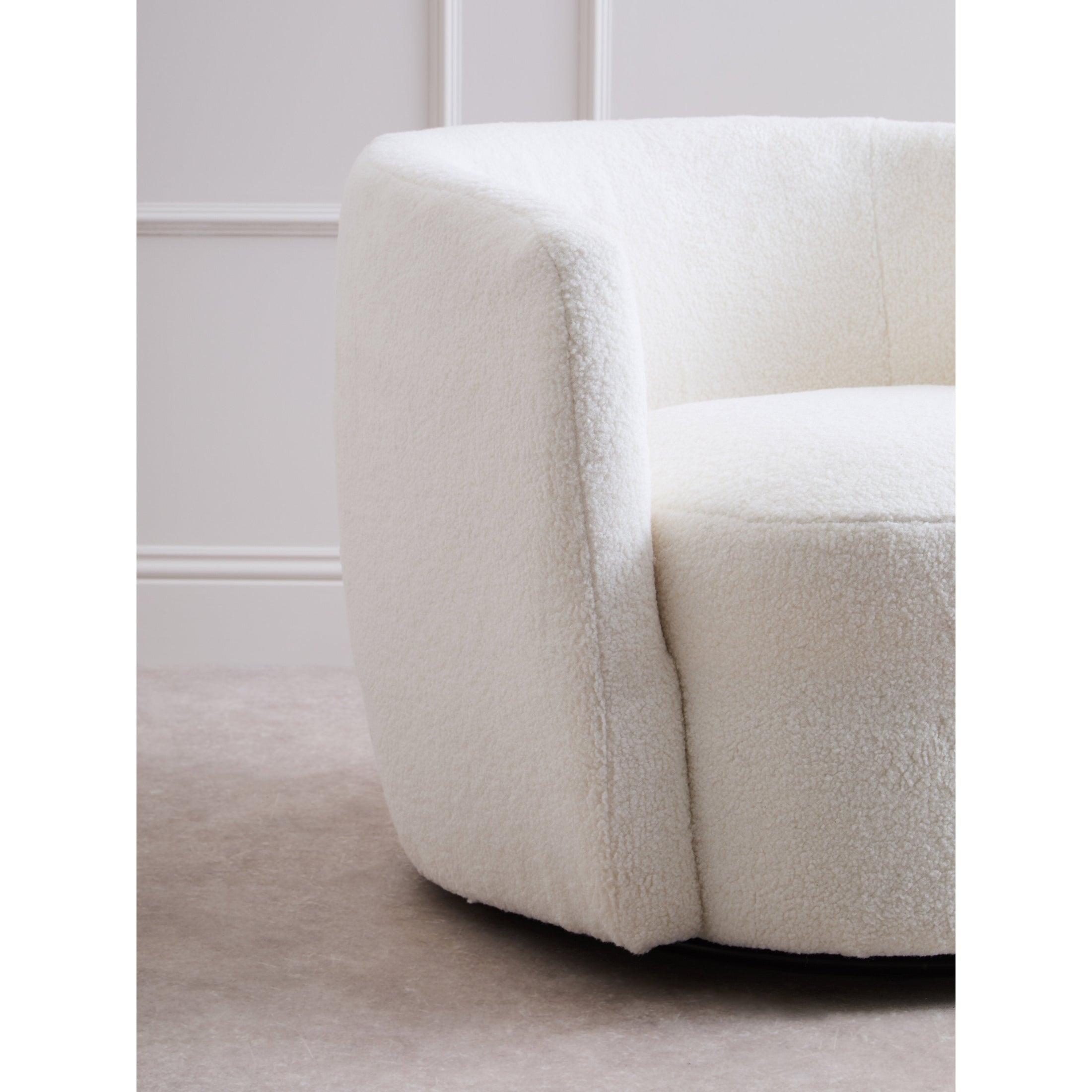 Montrose Ivory Boucle Effect Curved Lounge Chair With Swivel Base  Nicholas John Interiors