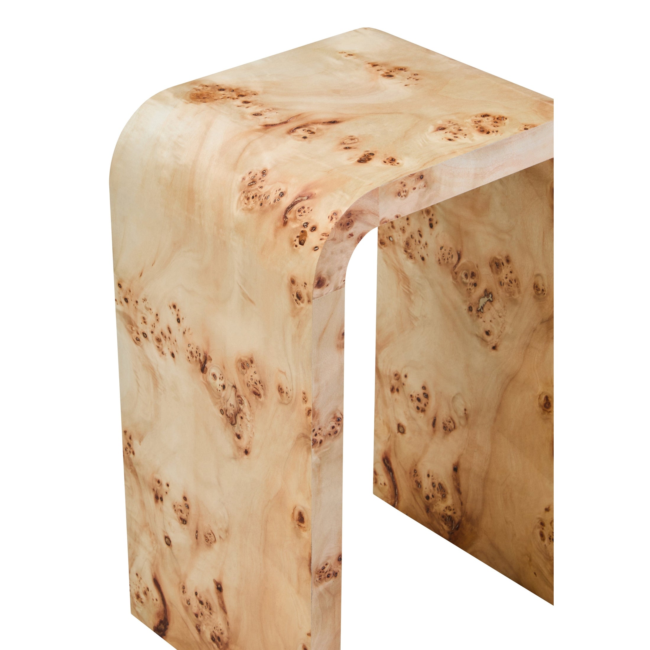 Mota Burl Wood Design Curved Side Table  Nicholas John Interiors