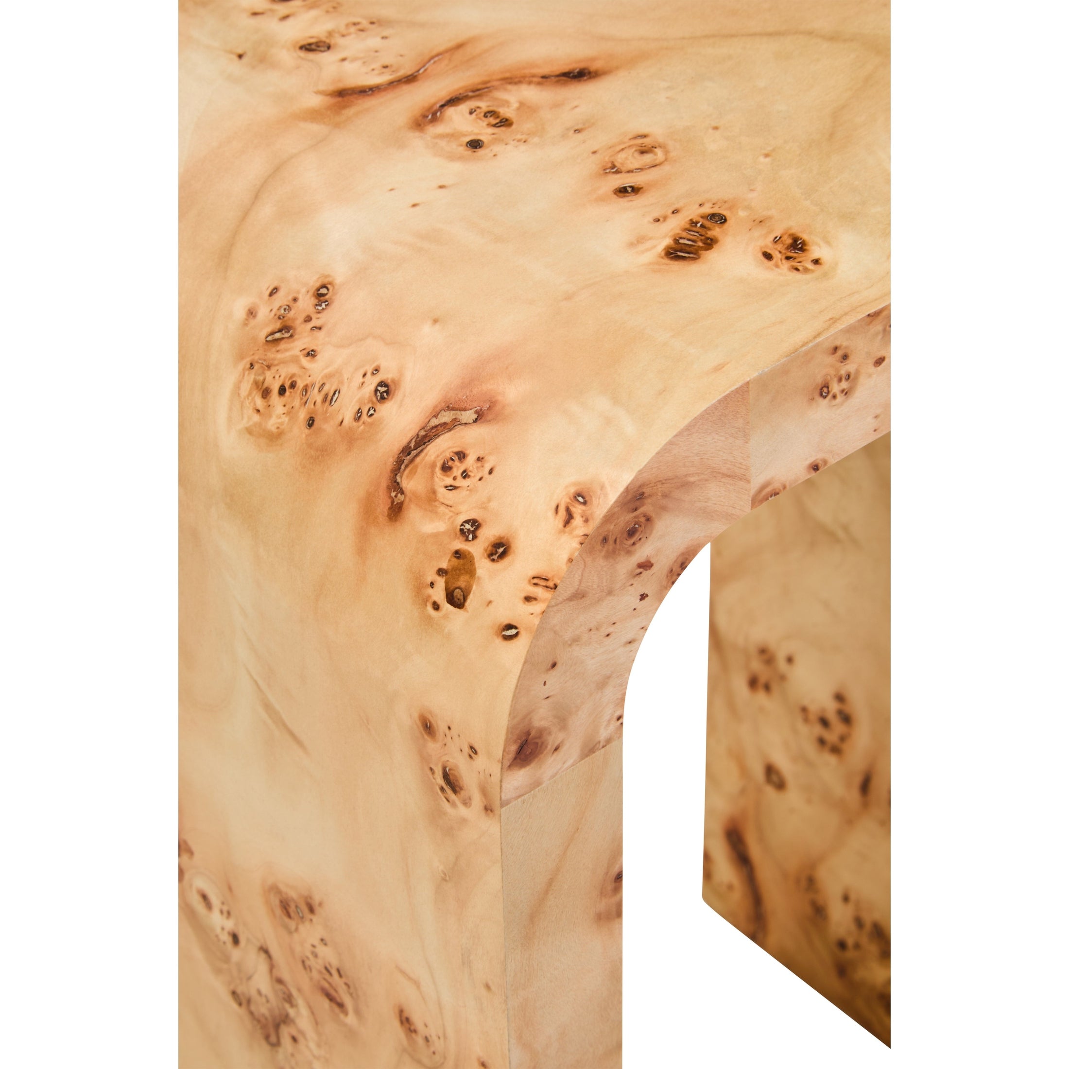 Mota Burl Wood Design Curved Side Table  Nicholas John Interiors